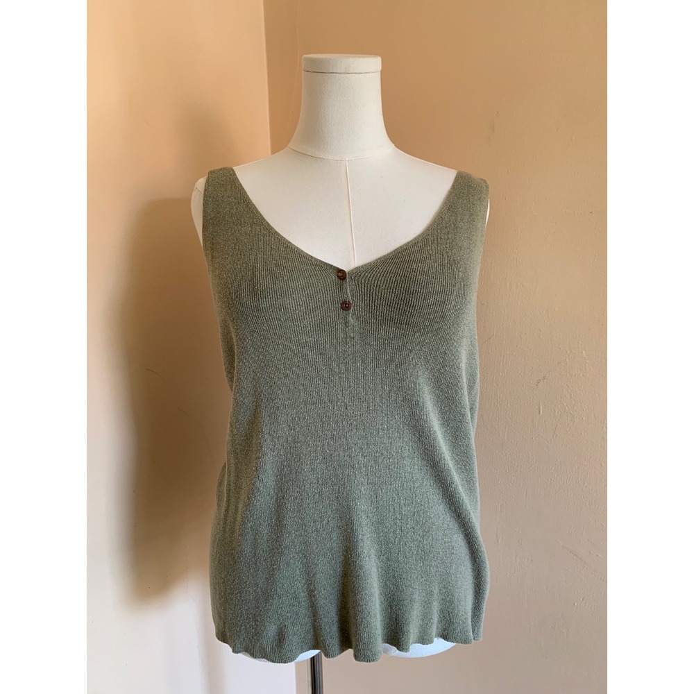 Express Tricot Vintage Sage Green Linen Blend Knit Henley Tank Top Medium